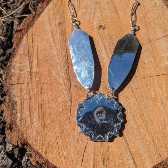 Native American Chain Necklace Handmade Cluster Turquoise 2 Large Leaves*** - Picture 11 of 11